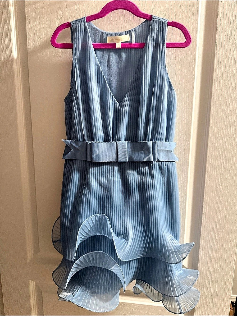 Love Shack Fancy Blue Pleated Ruffle Mini Dress New